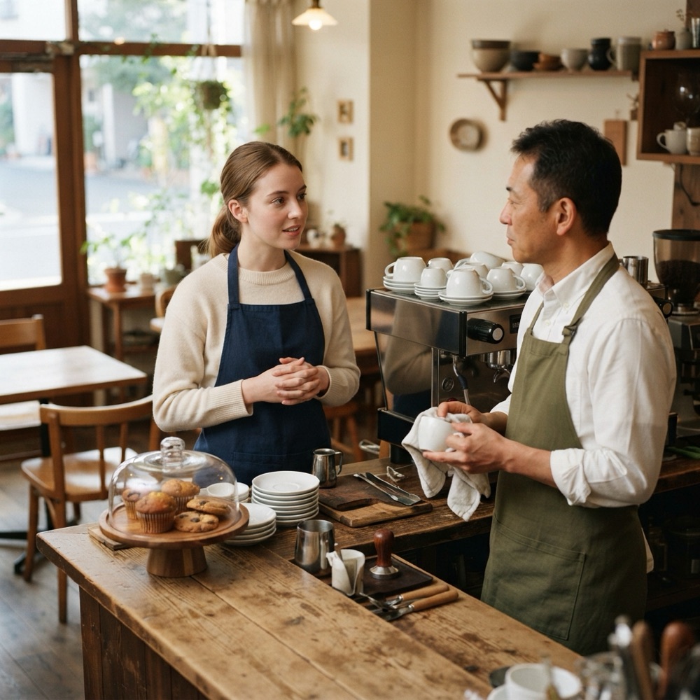 カフェの店長とアルバイト